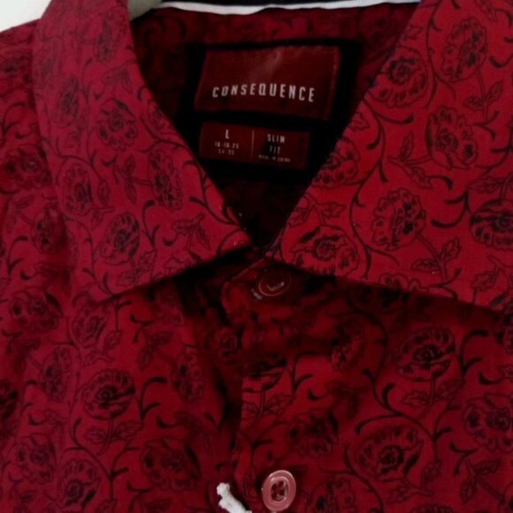 Consequence Red Button Up Shirt Floral Paisley Slim Fit Men’s Large Long Sleeve - Picture 3 of 10